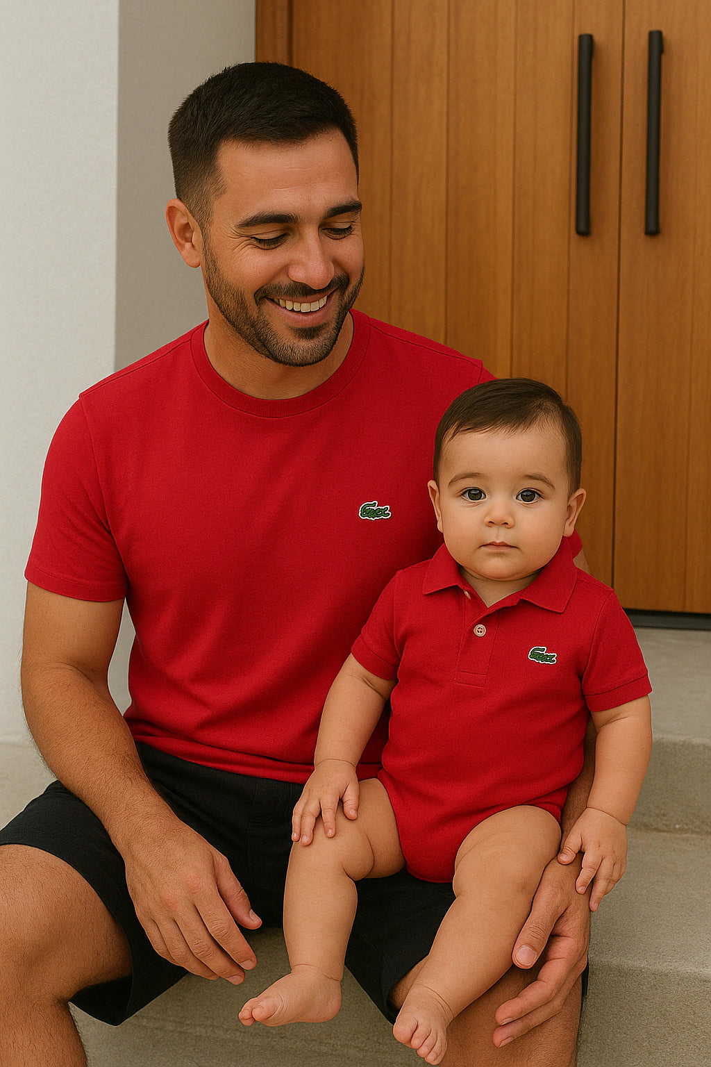 CONJUNTO CAMISETA + BODY LACOSTE (PAI+FILHO)