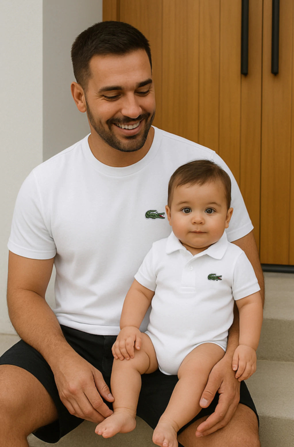CONJUNTO CAMISETA + BODY LACOSTE (PAI+FILHO)